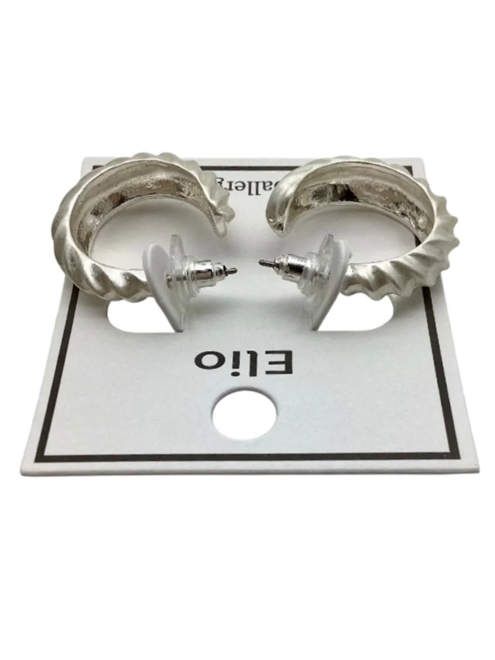 Elio Last Call Lounge Matte Silver Tone Hoop Stud Earrings (NWT)